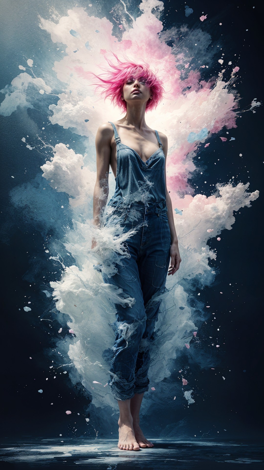 Surreal Figure in Colorful Smoke with Pink Hair