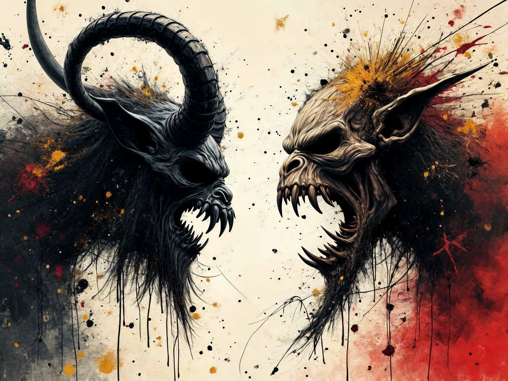 Stylized Demonic Faces in Colorful Dynamic Background