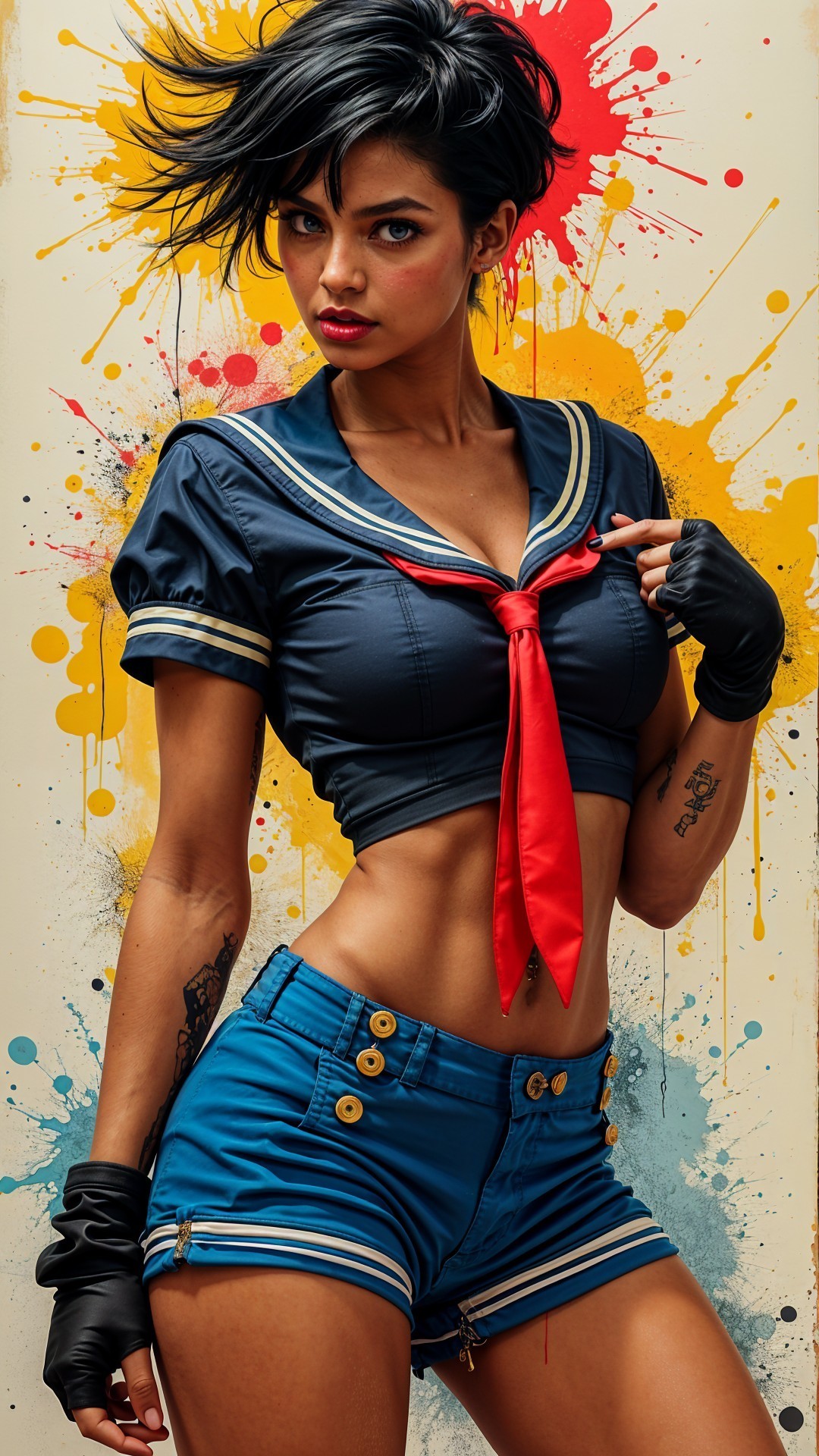 Confident Young Woman in Stylish Sailor Outfit