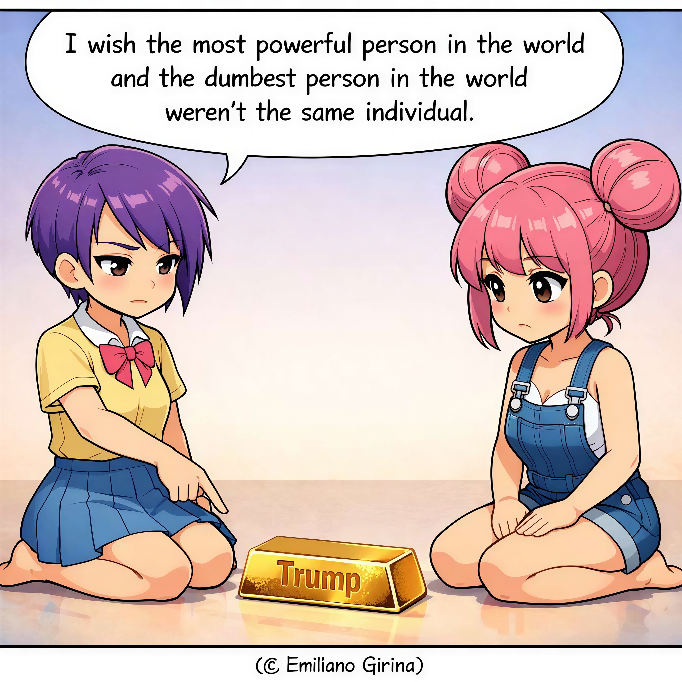 Anime Girls in Comic Style with Gold Bar Element