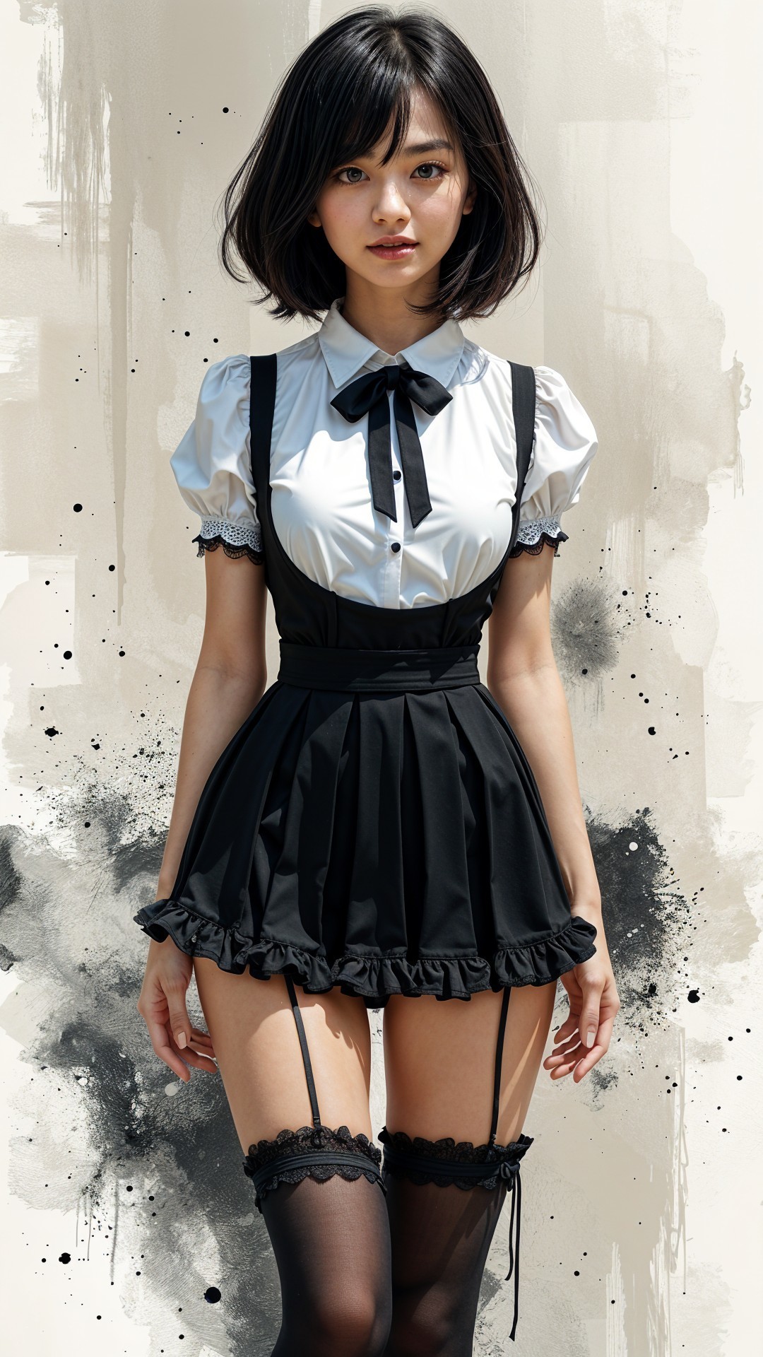Young model in stylish outfit with abstract background
