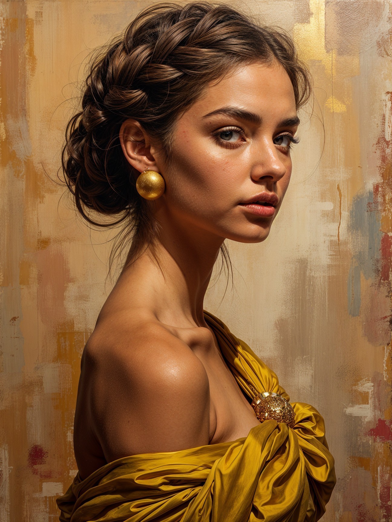 Elegant Woman in Yellow Garment with Braided Hair