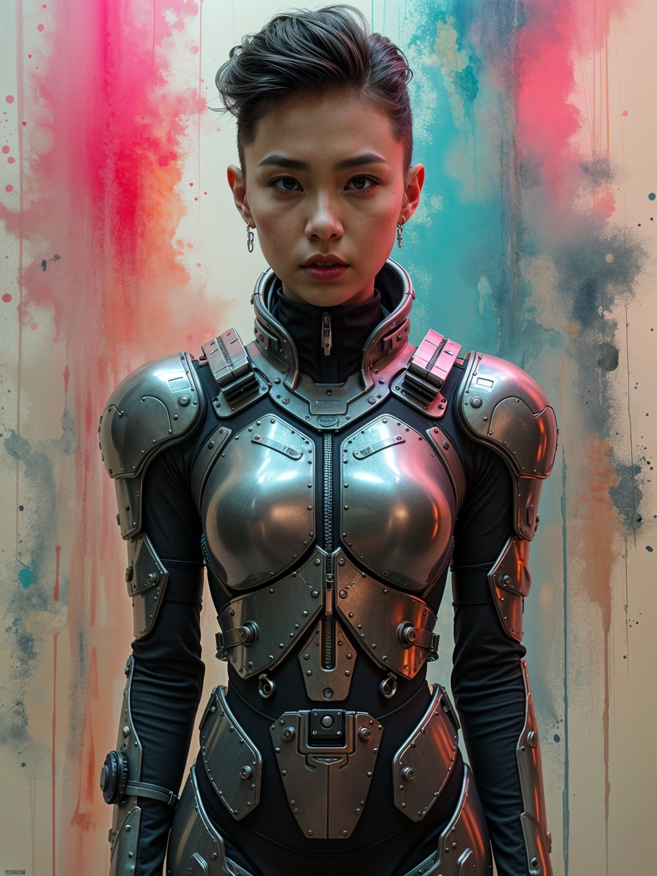 Futuristic Sci-Fi Warrior in Metallic Bodysuit
