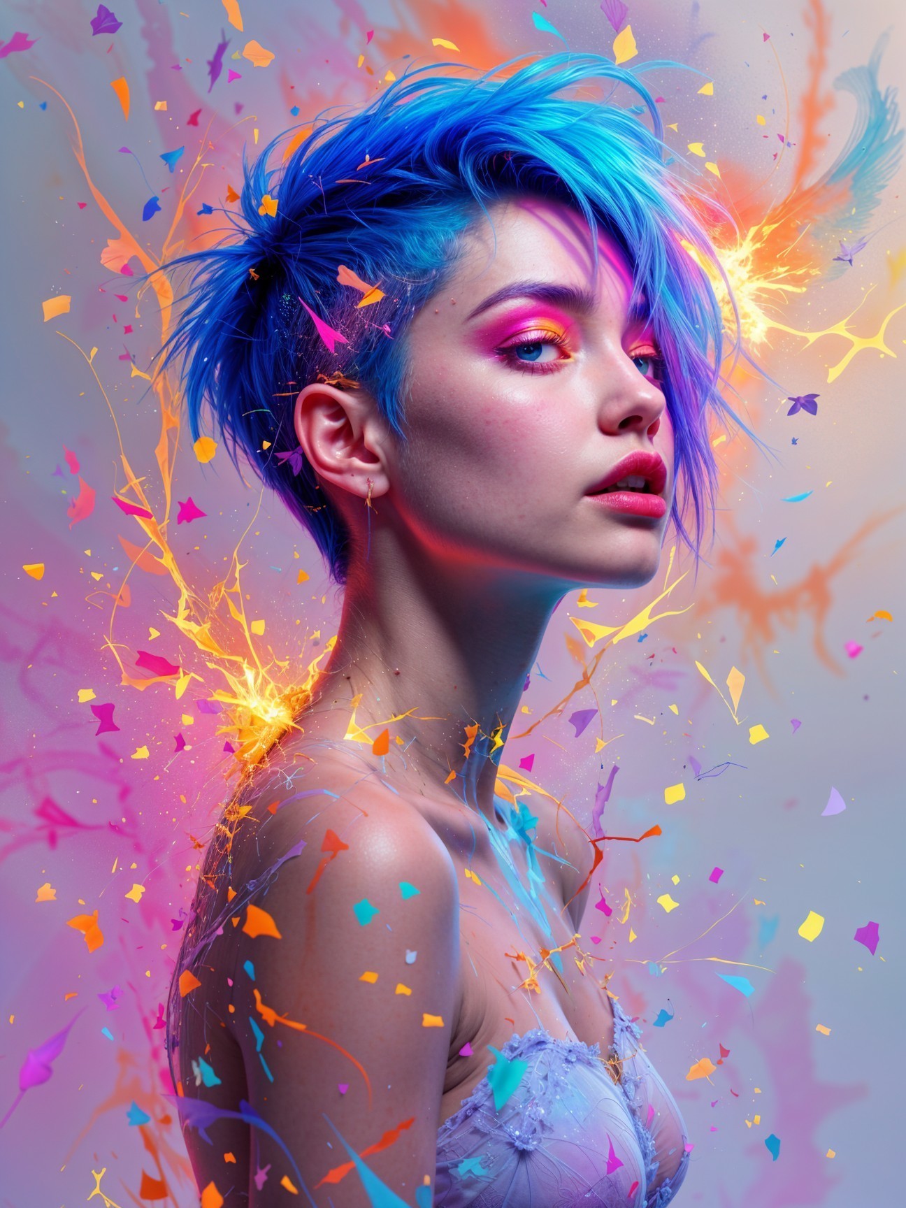 Portrait of a young woman with vibrant blue hair