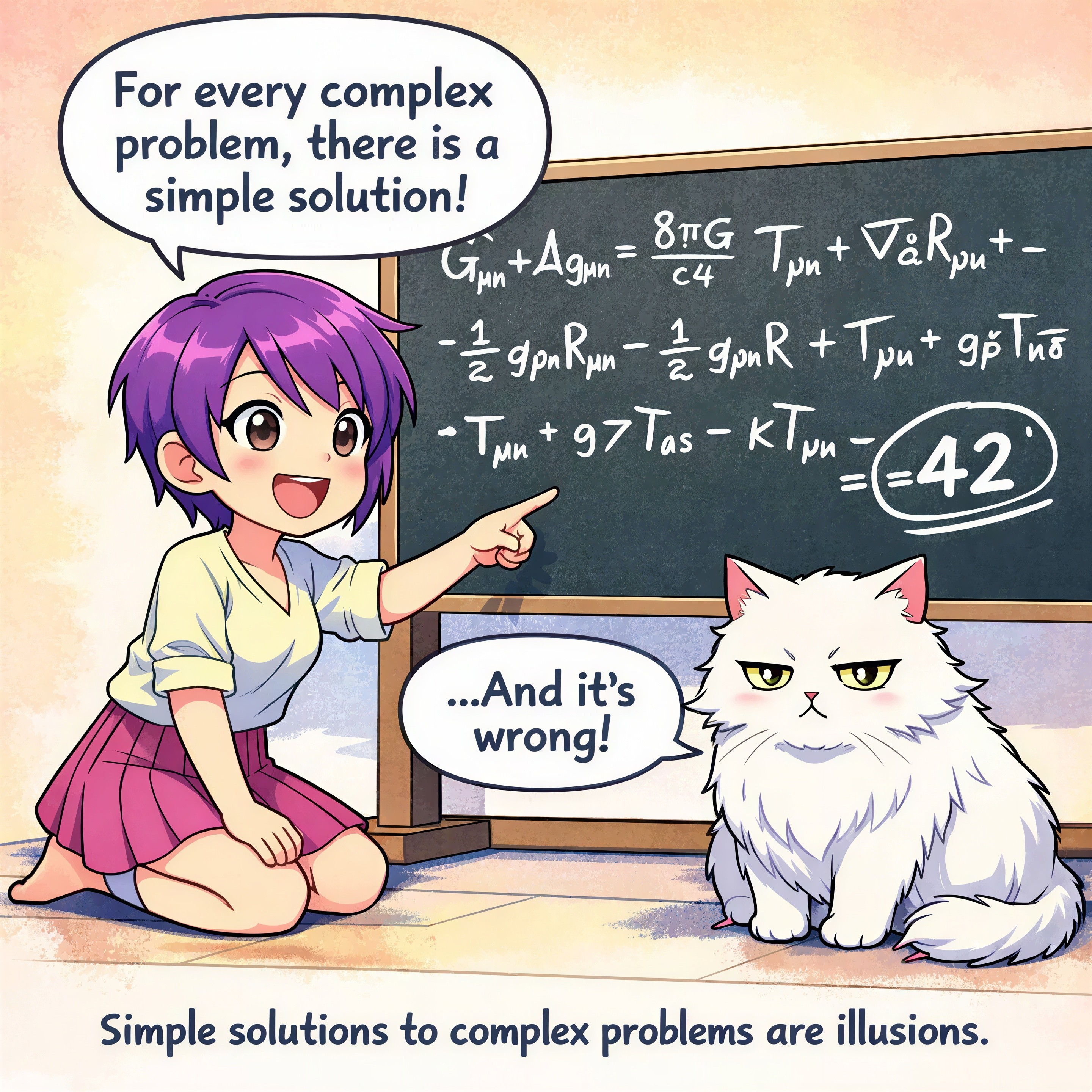 Anime-style girl solving a complex math equation