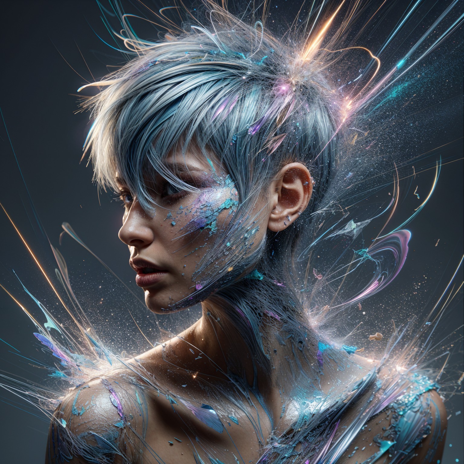 Ethereal Portrait of Model with Silver Hair and Colors