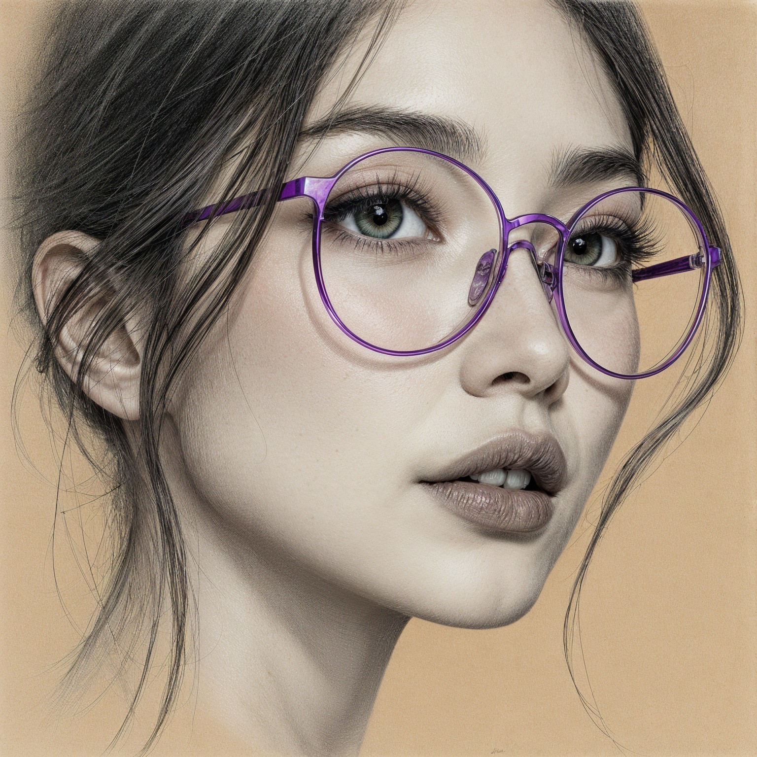 Close-up Portrait of a Young Woman with Purple Glasses