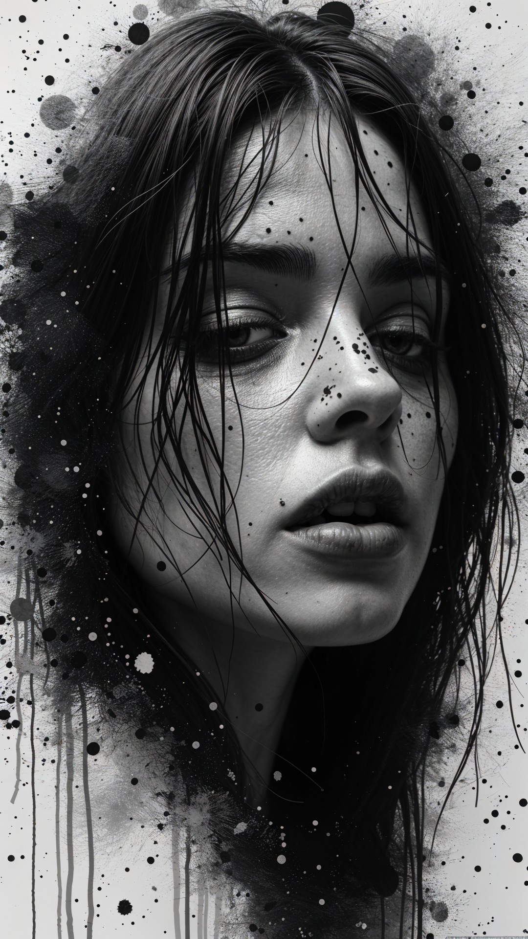 Close-Up Portrait of Woman with Ink Splatters