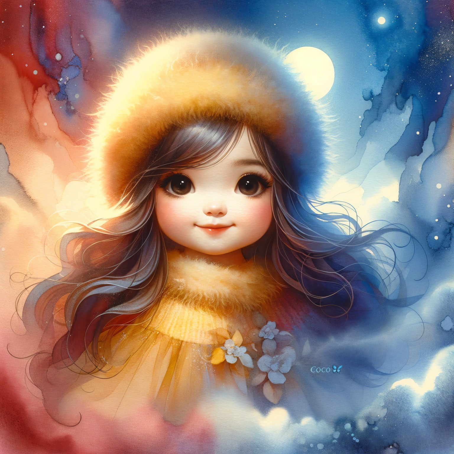 Whimsical Portrait of a Girl in a Bright Hat