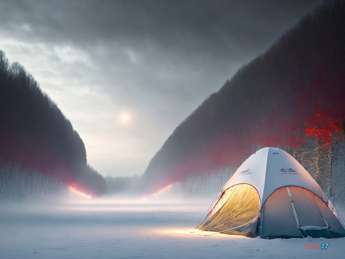 Serene Winter Landscape with Tent and Foggy Atmosphere