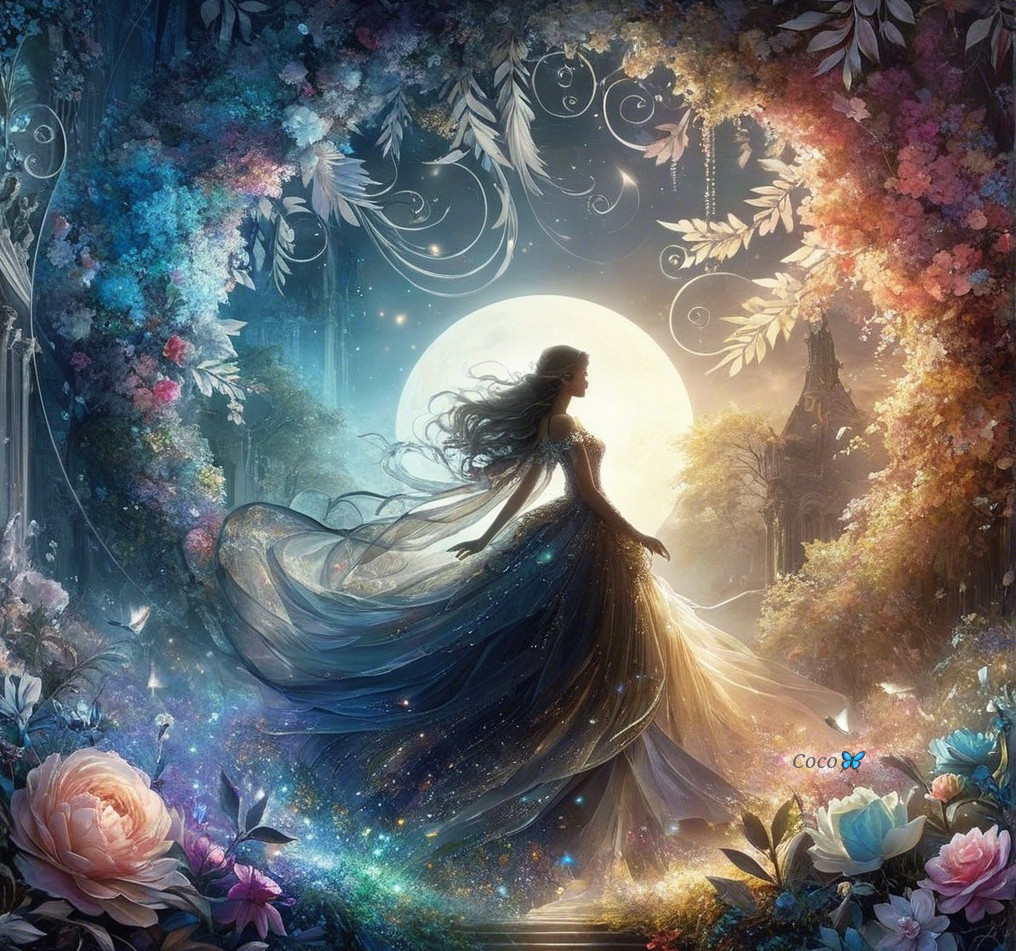 Ethereal Figure in Enchanted Forest by Full Moon