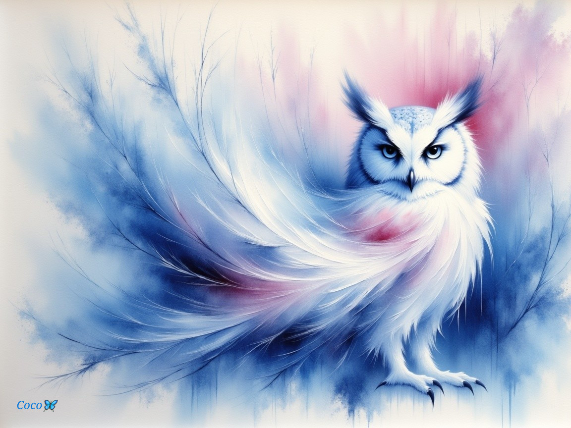 Majestic Owl with Flowing Plumage in Dreamy Colors