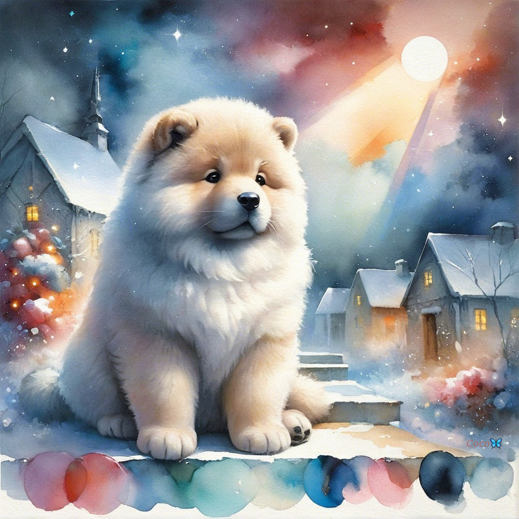 Chow Chow Puppy in Serene Winter Landscape