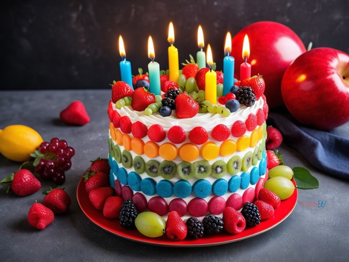 Vibrant Multi-Tiered Cake with Colorful Decorations