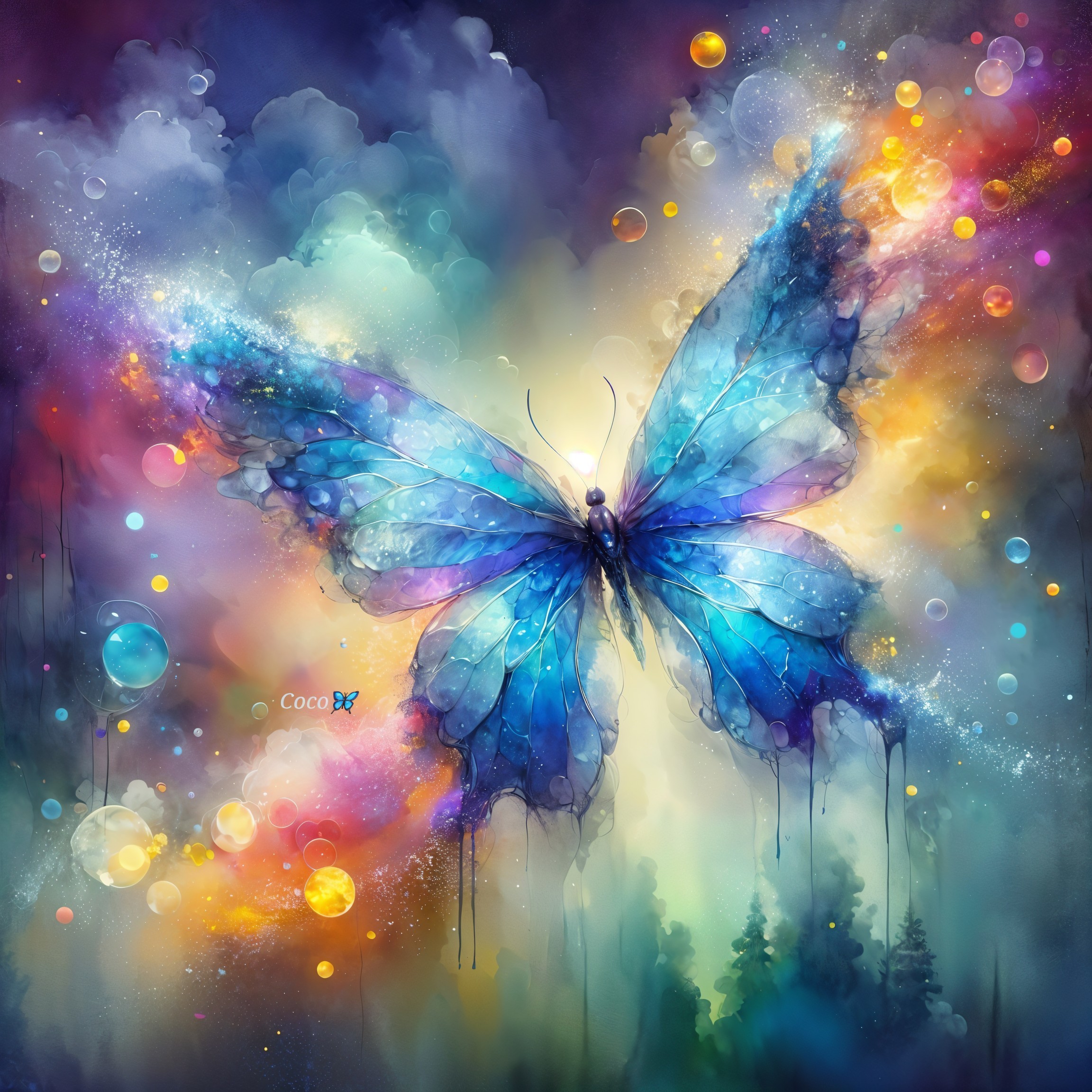 Vibrant Butterfly in a Celestial Dreamscape