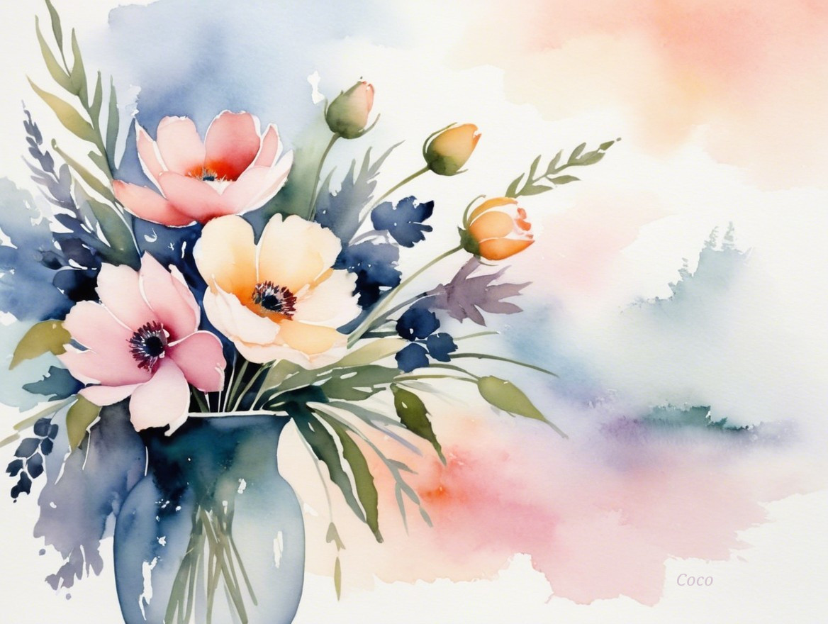 Watercolor Painting of Pink and White Flower Bouquet
