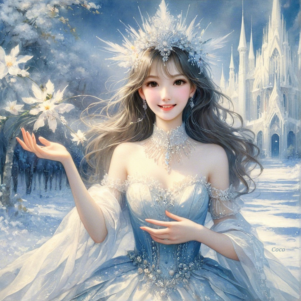 Winter Landscape with Woman in Icy-Blue Gown