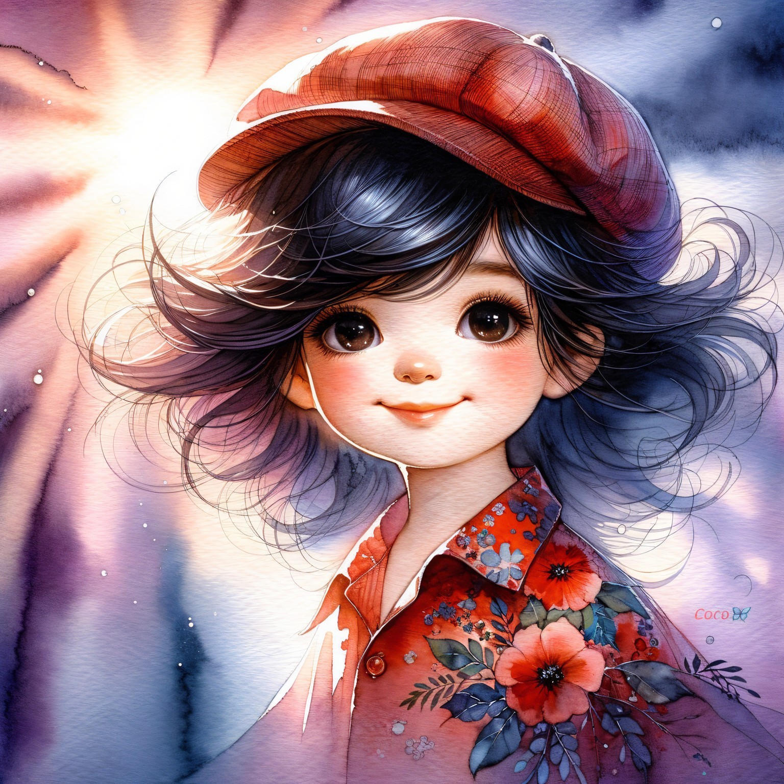 Illustration of a girl with expressive eyes and cap