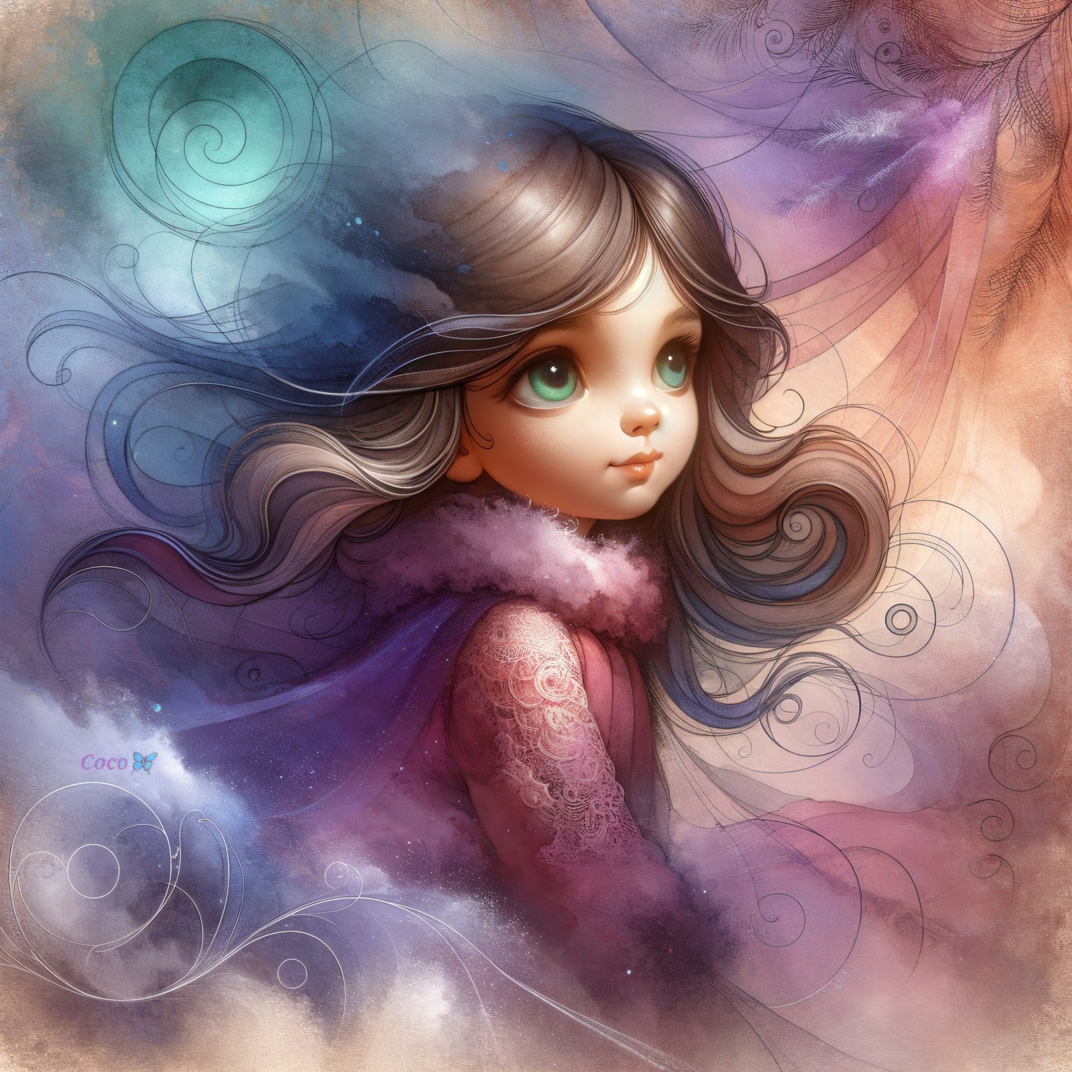 Ethereal Digital Painting of a Young Girl in Pink Dress