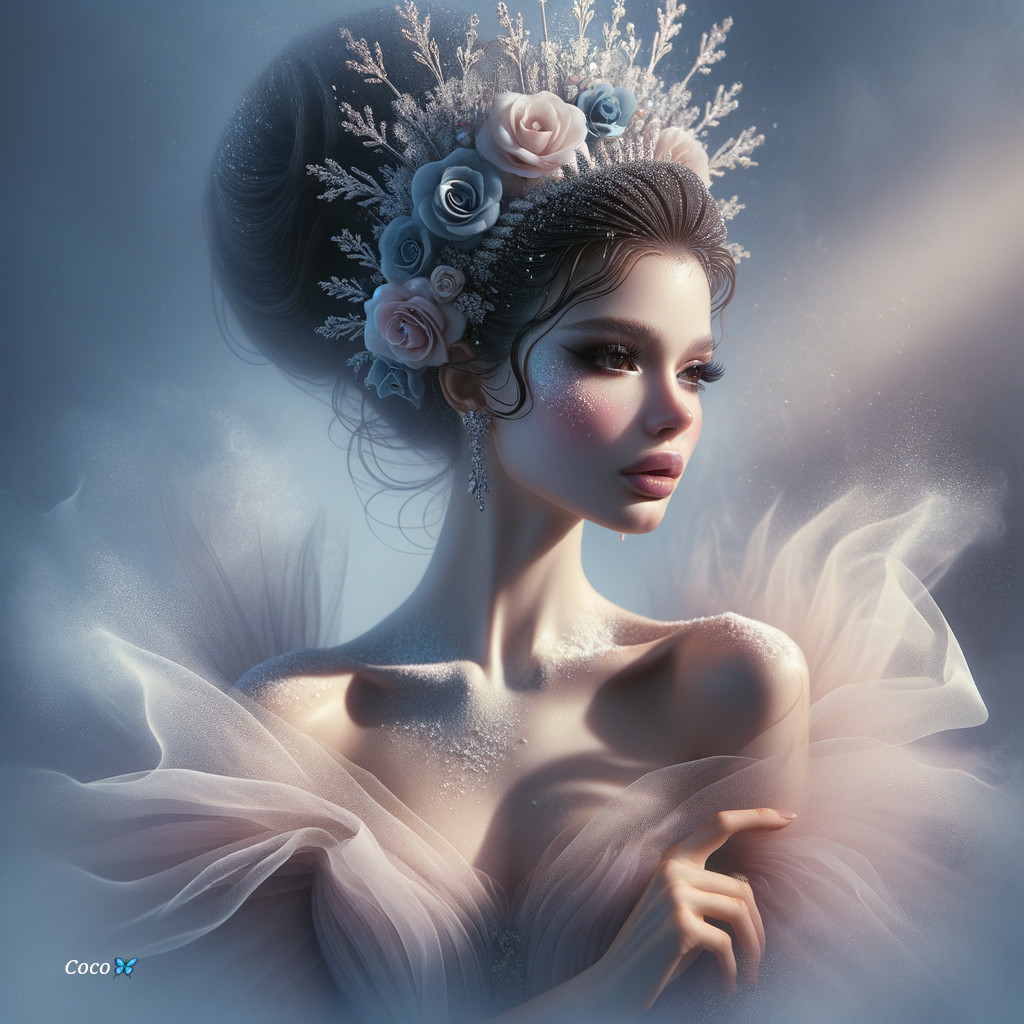 Ethereal Portrait of Woman with Rose Crown and Gown