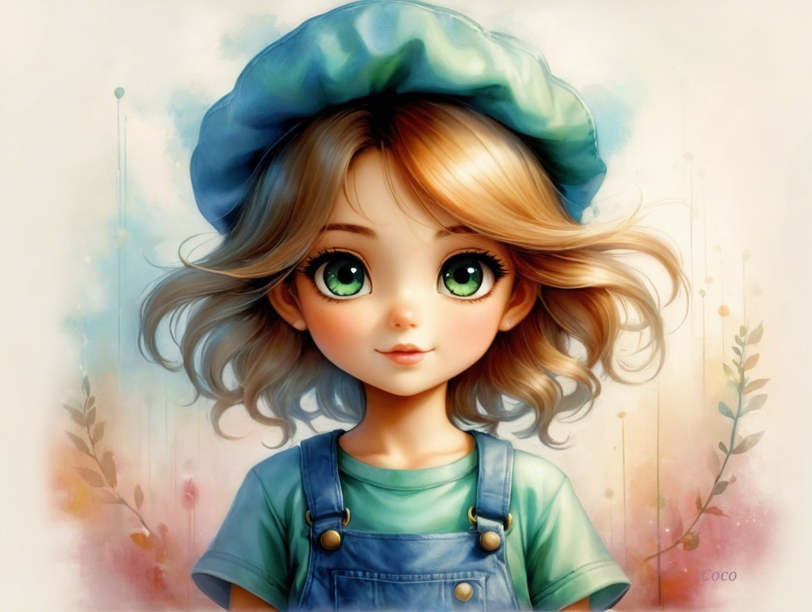 Charming Girl with Green Eyes and Pastel Background