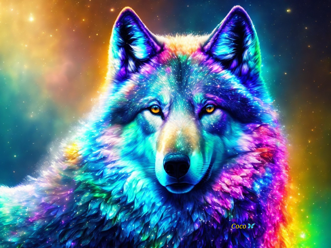 Majestic Wolf with Cosmic Nebula Fur Coat
