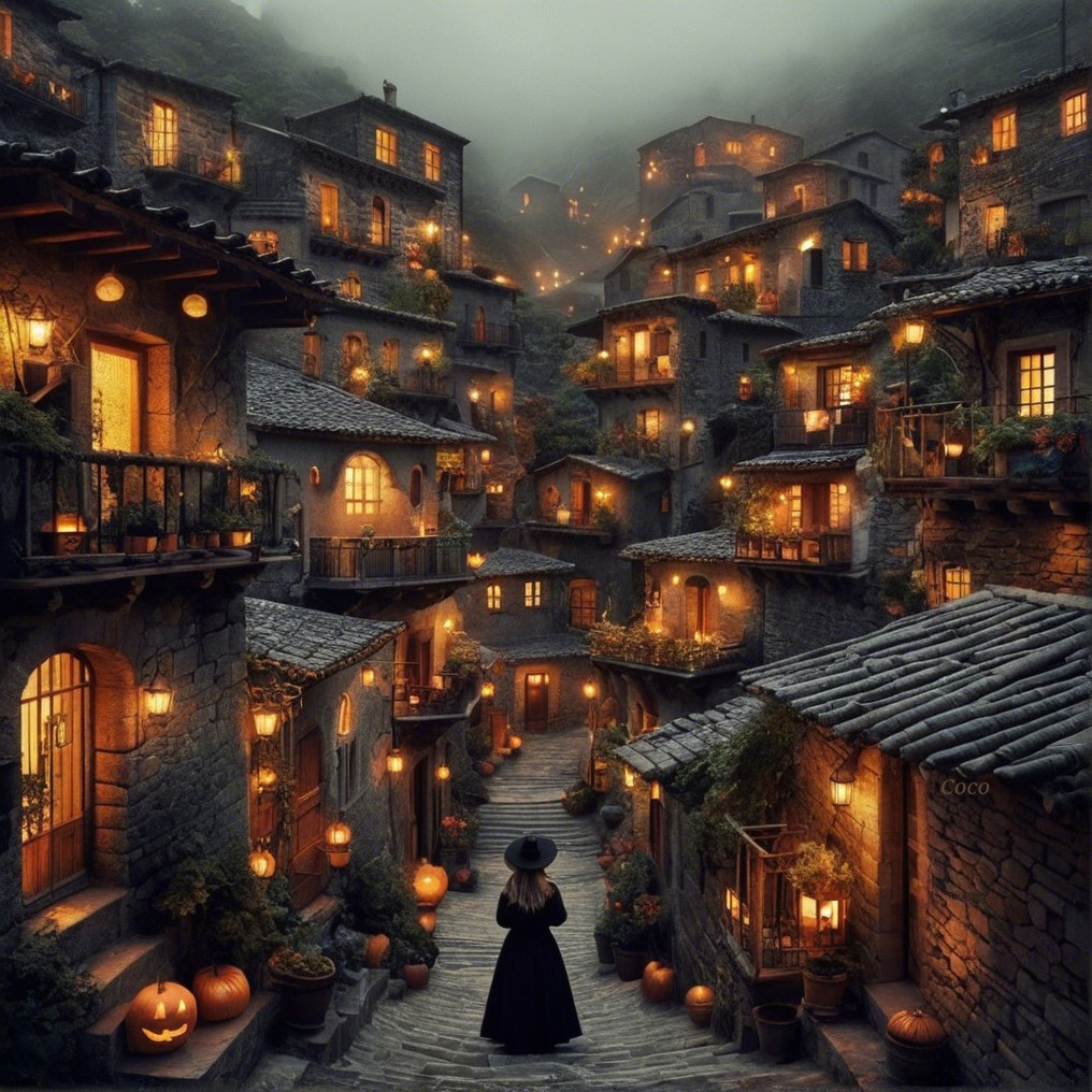 Enchanted Village with Mist and Cozy Homes