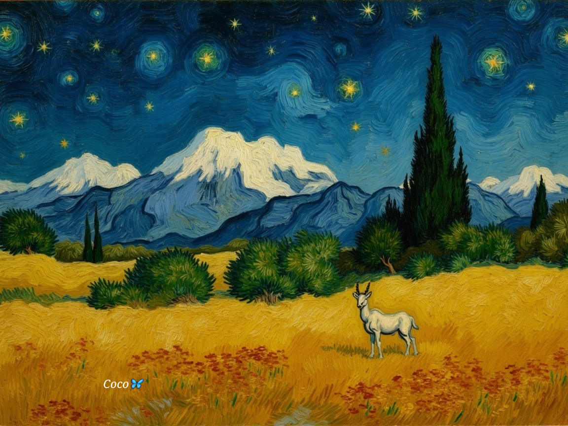 Serene Landscape with Golden Fields and Starry Sky