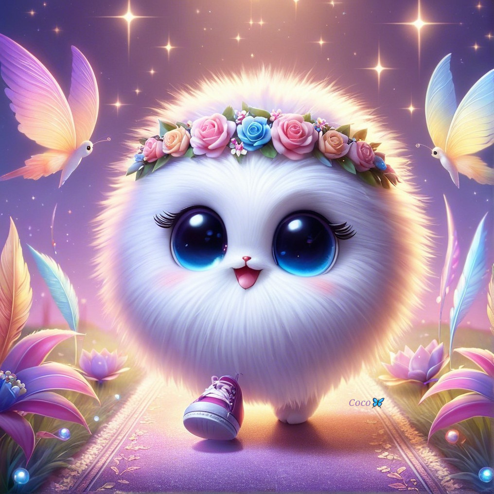 Whimsical Fluffy Creature on a Magical Pathway