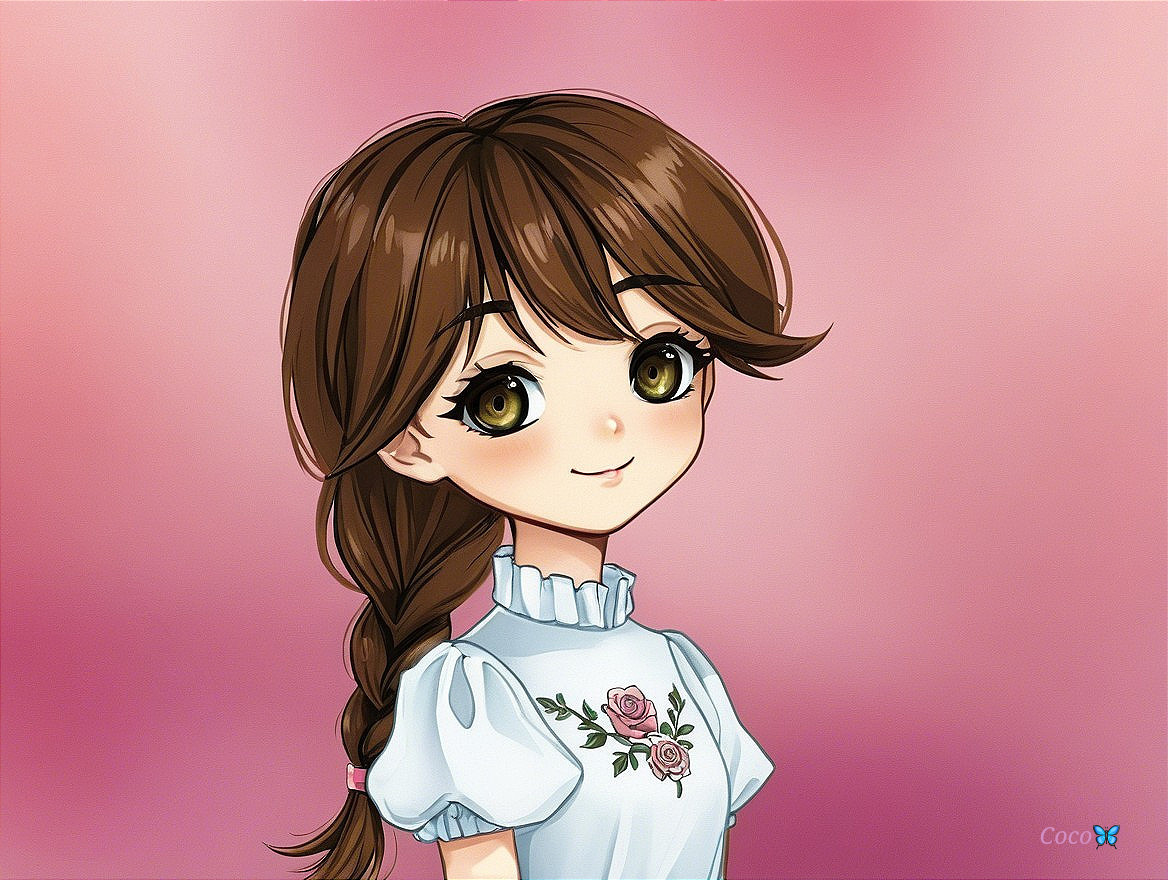 Animated Character with Brown Hair and Cheerful Outfit