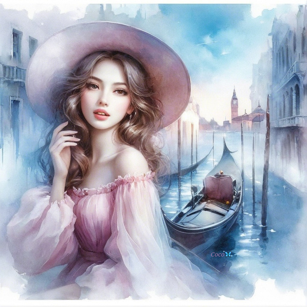 Dreamy Portrait of Young Woman in Venetian Setting