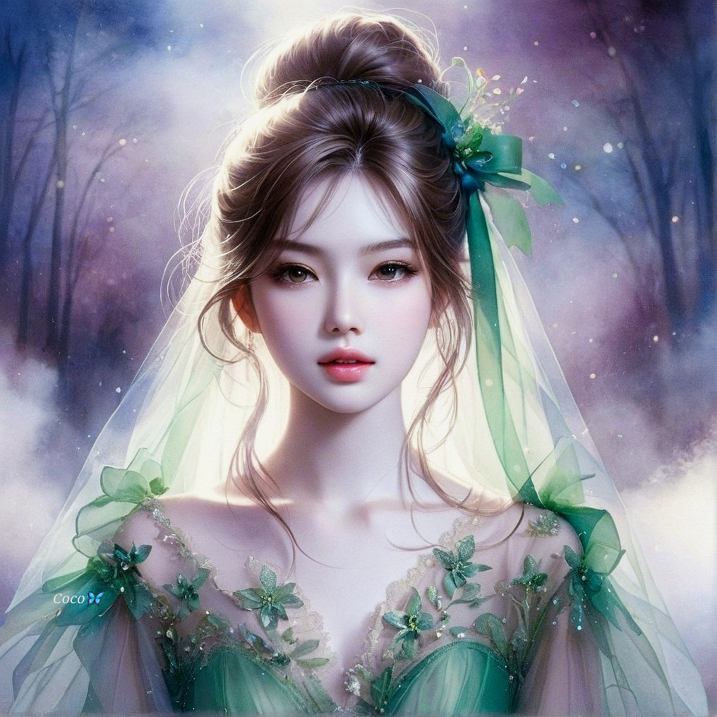 Serene Portrait of Young Woman in Ethereal Gown