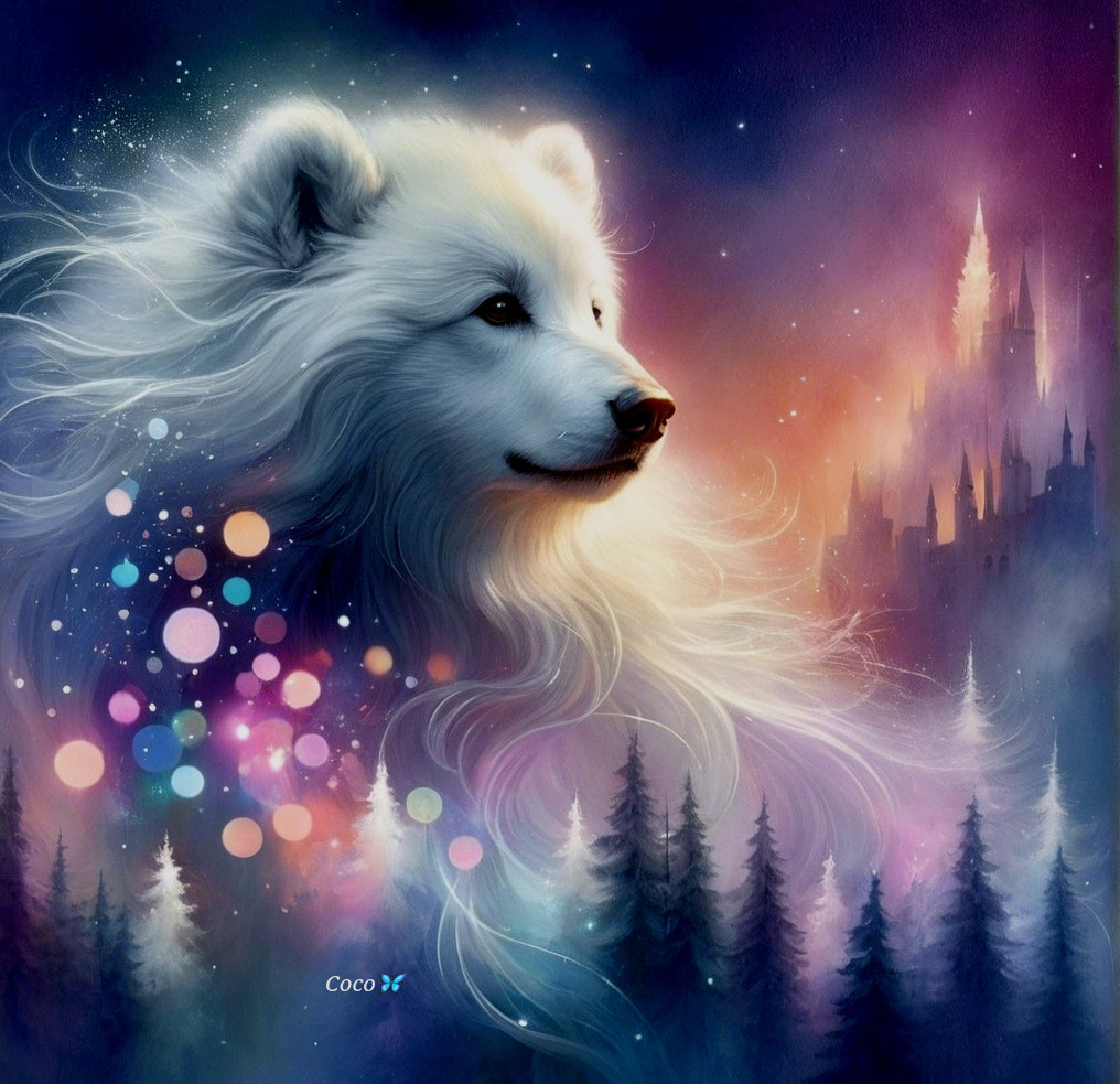 Mystical White Bear Head in Colorful Dreamy Forest