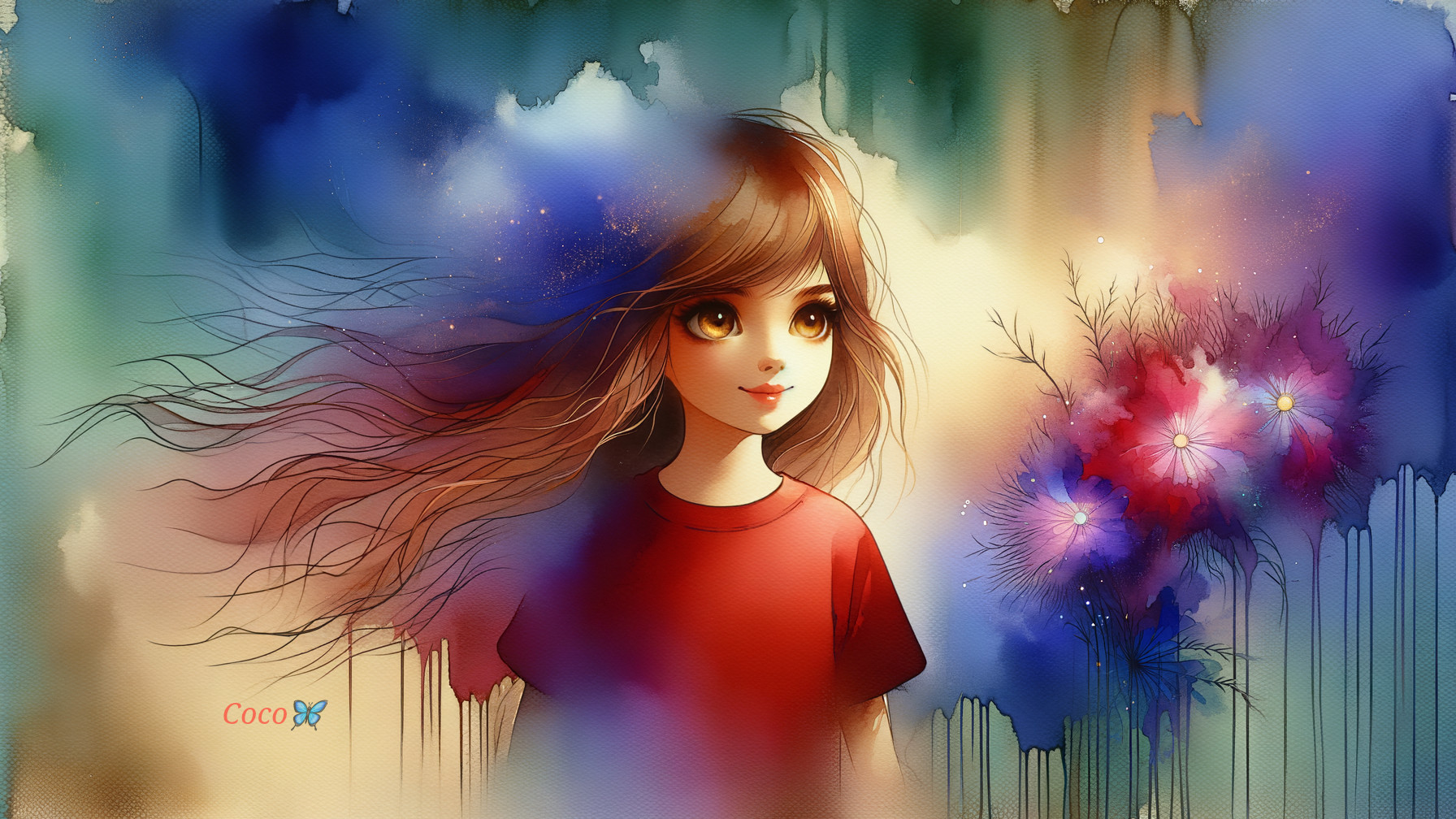 Whimsical Illustration of a Young Girl in Nature