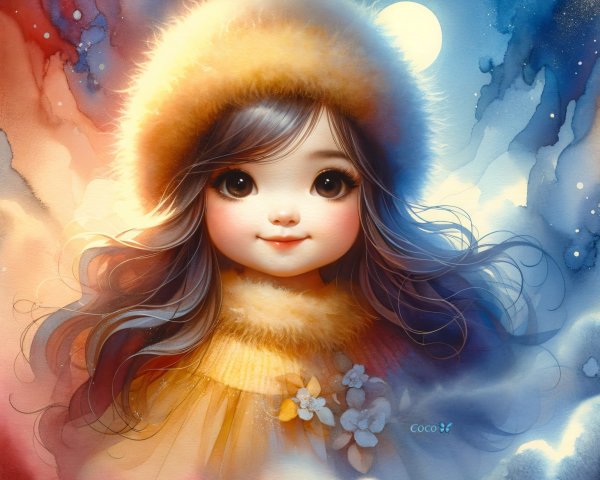 Whimsical Portrait of a Girl in a Bright Hat