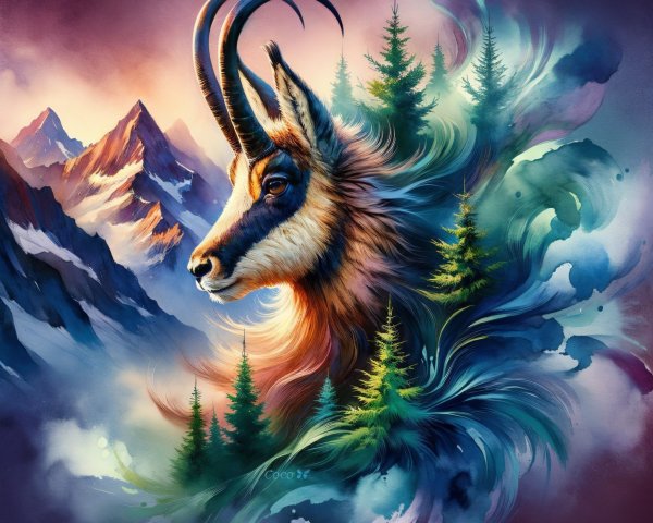 Vibrant Goat-Like Creature Among Colorful Foliage