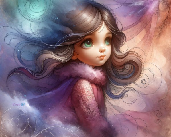 Ethereal Digital Painting of a Young Girl in Pink Dress
