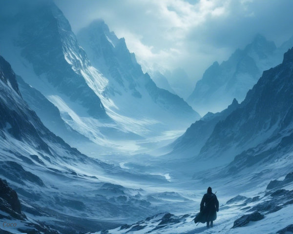 Lone Figure in a Majestic Icy Landscape