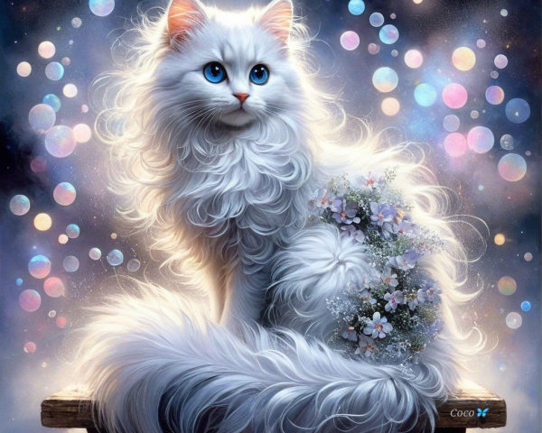 Majestic White Cat with Fluffy Fur and Blue Eyes