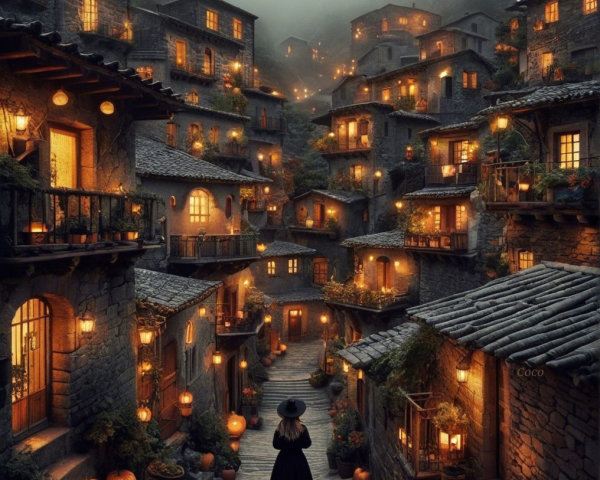 Enchanted Village with Mist and Cozy Homes