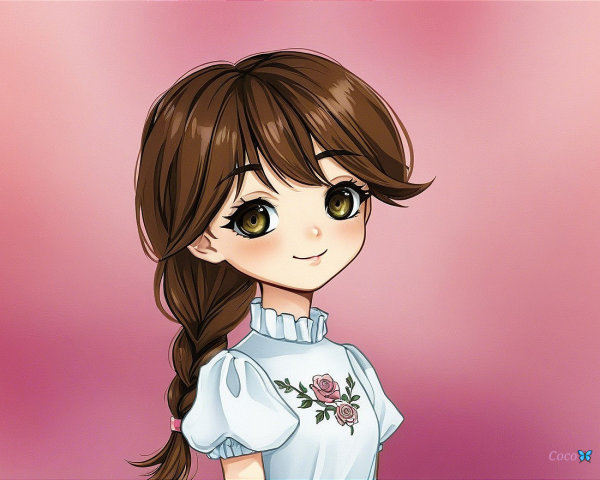Animated Character with Brown Hair and Cheerful Outfit