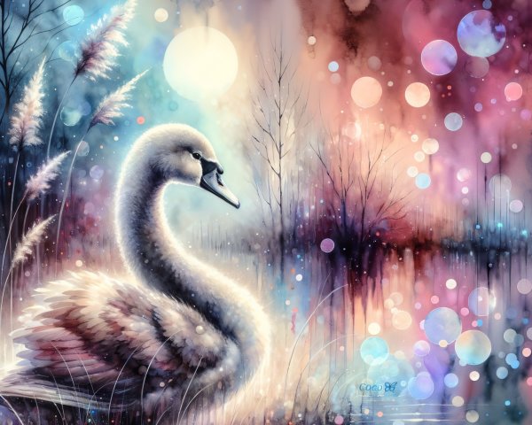 Serene Swan in a Tranquil Pond with Dreamy Colors