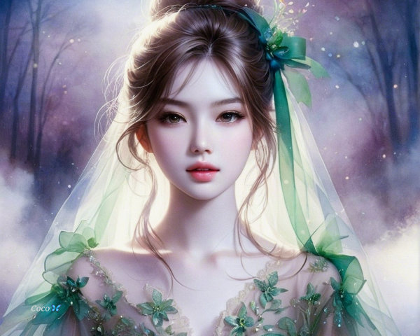 Serene Portrait of Young Woman in Ethereal Gown