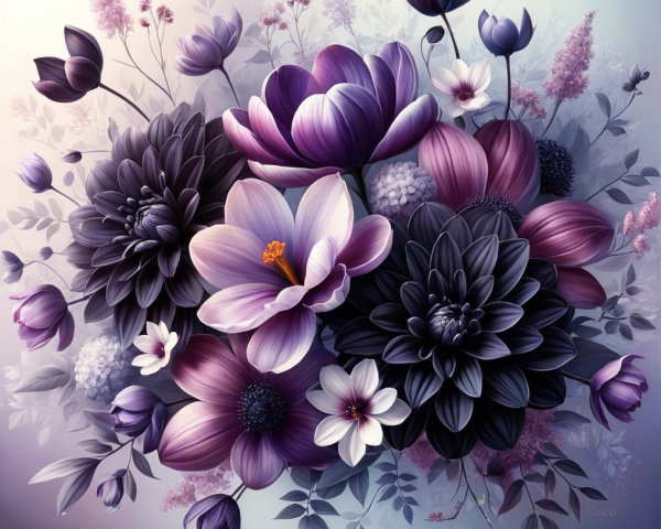 Floral Arrangement with Purple and White Blooms