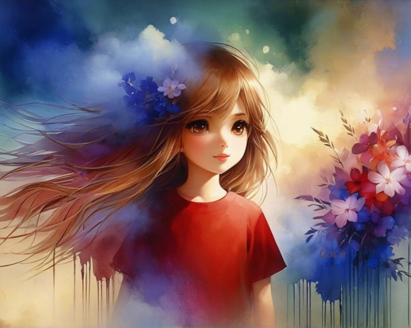 Dreamy Portrait of a Young Girl with Flowers