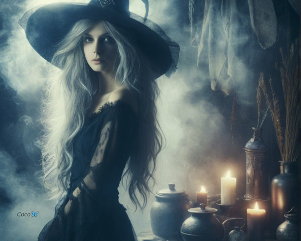 Mystical Witch in Enchanting Dimly Lit Space