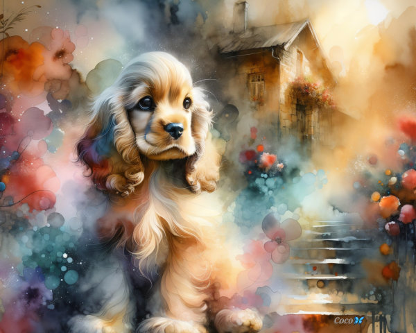 Cocker Spaniel Puppy in a Colorful Garden Setting