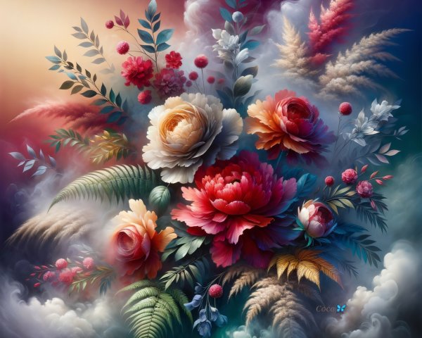 Vibrant Floral Arrangement with Lush Peonies and Roses