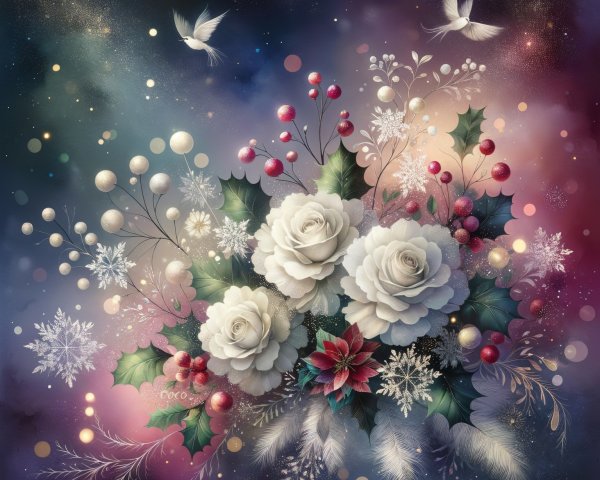 Floral Arrangement with White Roses and Red Berries