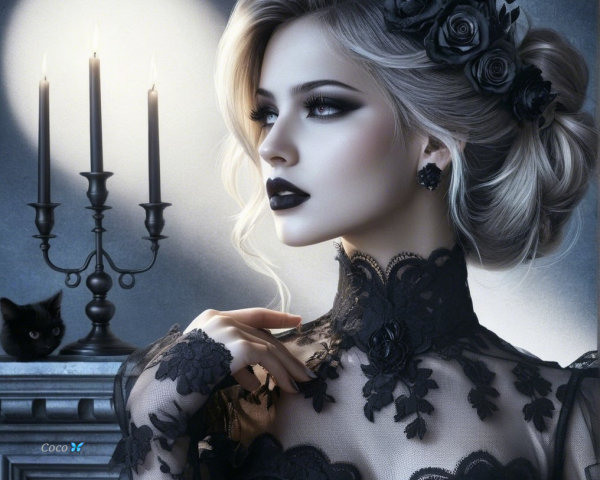 Elegant Woman with Platinum Hair and Dark Accents